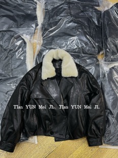 皮衣外套女 可拆水貂毛领绵羊皮革鹅绒保暖短款 欧洲站2025冬季 新款
