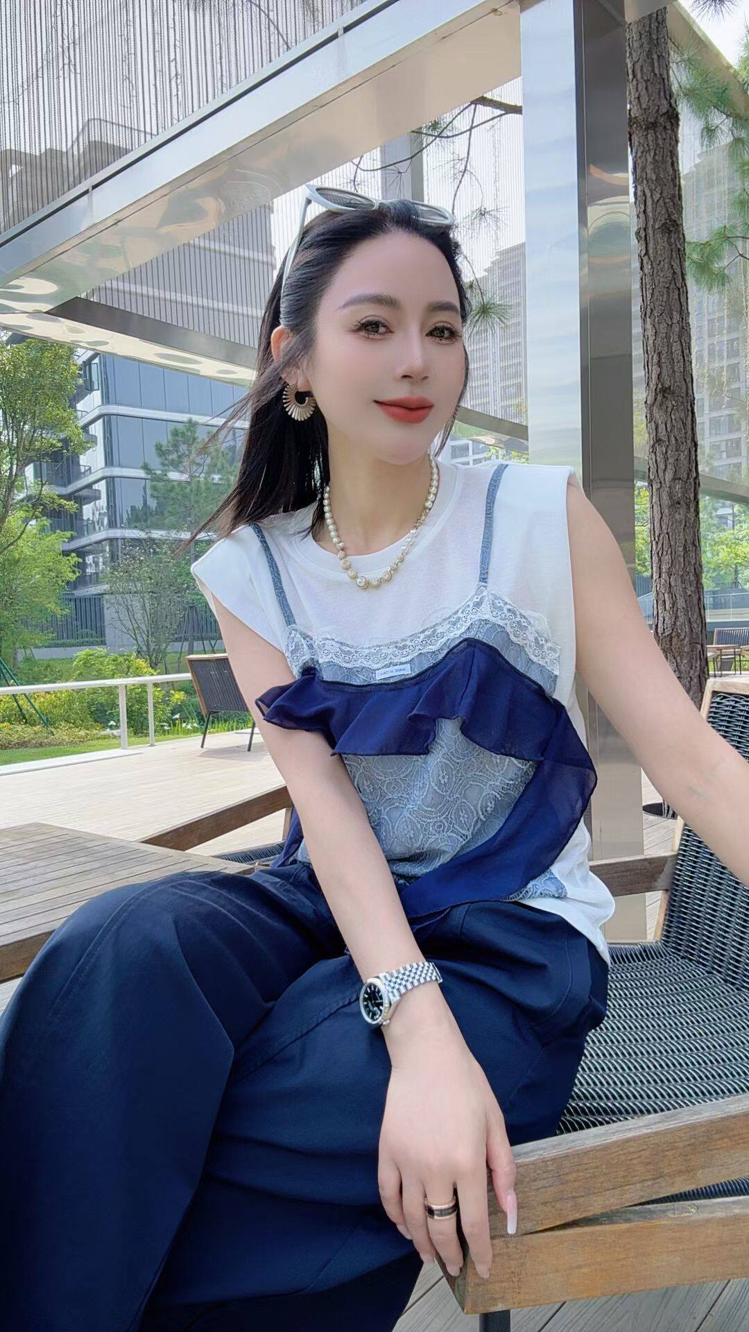 欧洲站2026夏季新款Z.C复古印花吊带假两件拼接圆领短袖T恤上衣