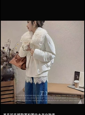 欧洲站2025秋冬新款时尚翻领大毛领短款丝绒鹅绒羽绒服外套51199