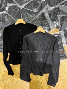 针织开衫 净色圆领单排扣长袖 女休闲百搭毛衣外套 新款 欧货2025秋季