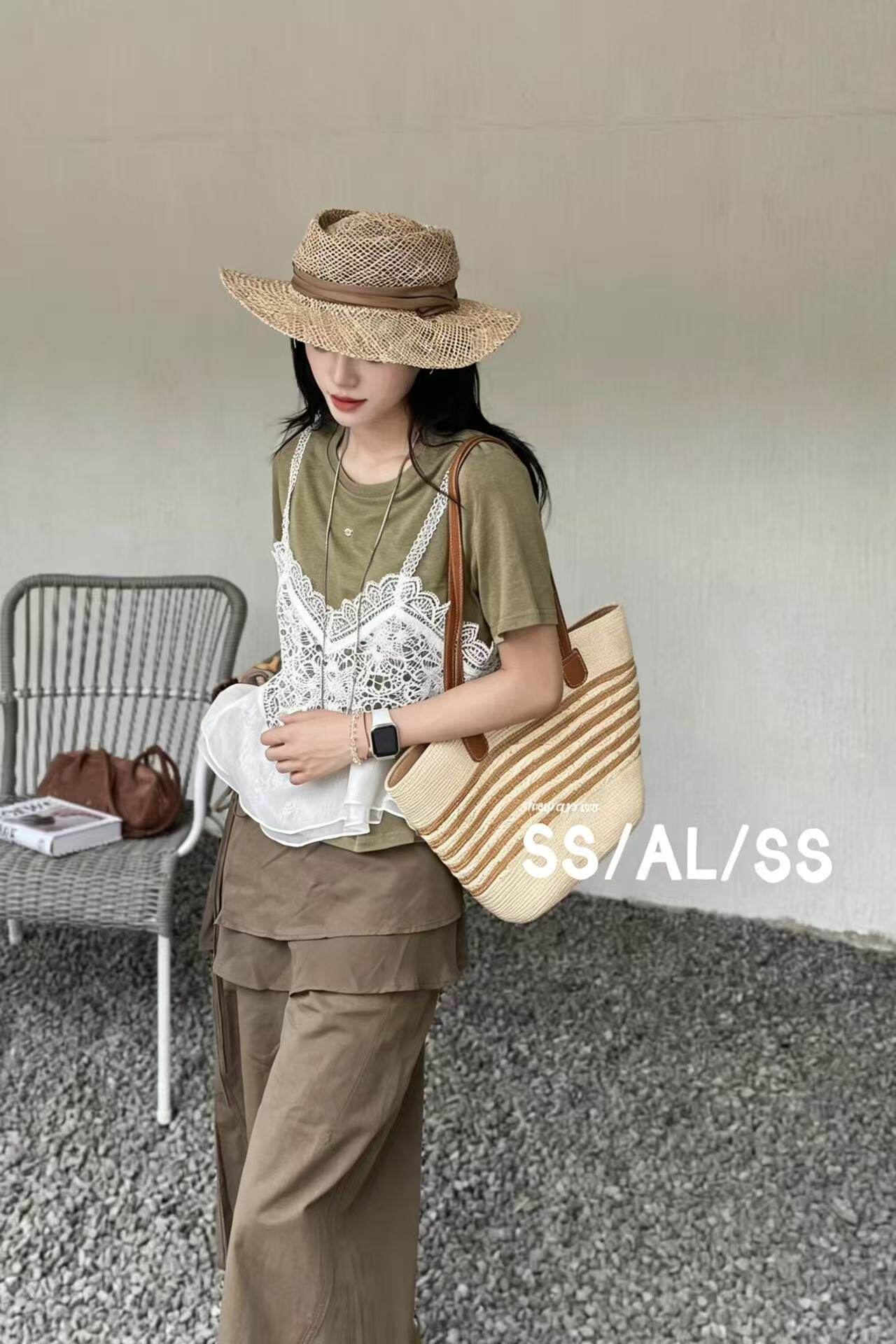 高端欧货2026夏季新款圆领吊带蕾丝钩花网纱假两件短袖T恤女上衣