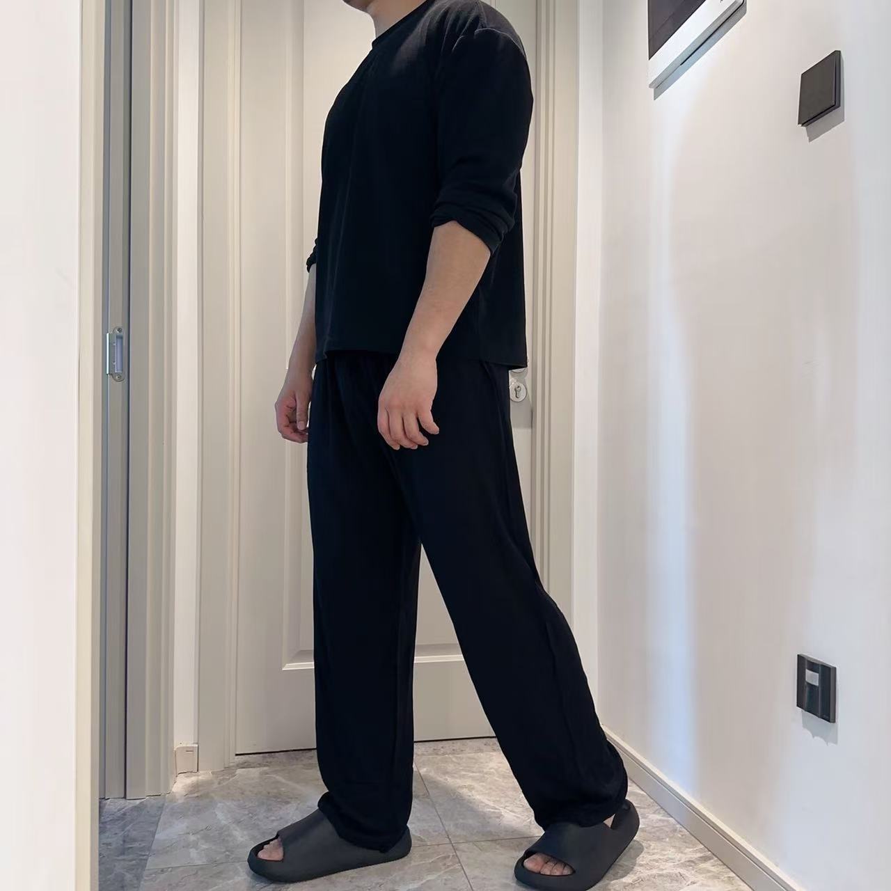 【棉绸男长裤】夏款男装百搭休闲简约阔腿裤棉绸人造棉家居裤宽松