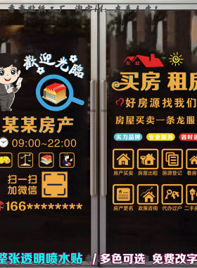 房产中介玻璃门贴纸房屋租赁广告