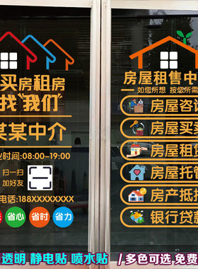 房产中介玻璃门贴纸房屋租赁广告