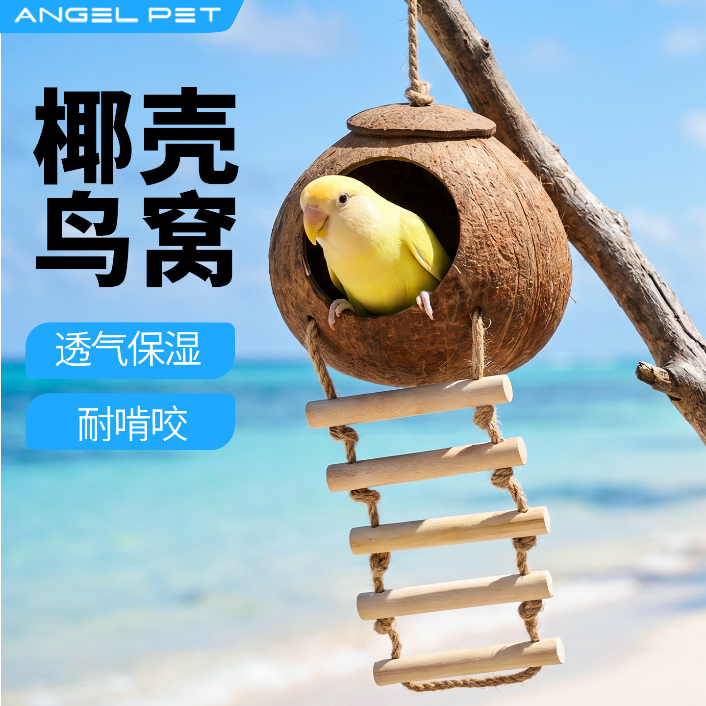 椰子壳鸟窝虎皮牡丹小太阳天然耐啃繁殖鸟巢四季通用可悬挂鹦鹉窝