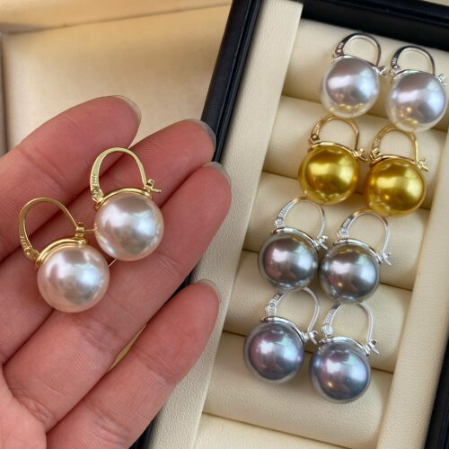 董卿同款澳白色施家珍珠耳环女轻奢绝美饰品经典水桶款耳扣耳饰
