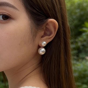 双珠正圆澳白珍珠耳钉一款 S925银针轻奢小众设计耳钉 两戴耳环爆款