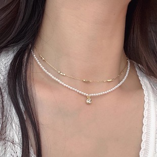 金色轻奢小众设计感精致锁骨链 叠戴珍珠项链法式 跨年礼物