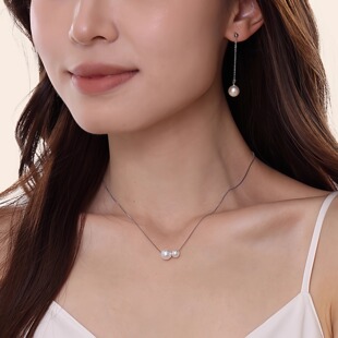 珍珠项链天女akoya极光澳白真多麻灰炫彩海水路路通S925银锁骨链