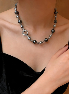 大溪地黑灰色长款珍珠项链女配饰毛衣链2026新爆款轻奢高级感颈链