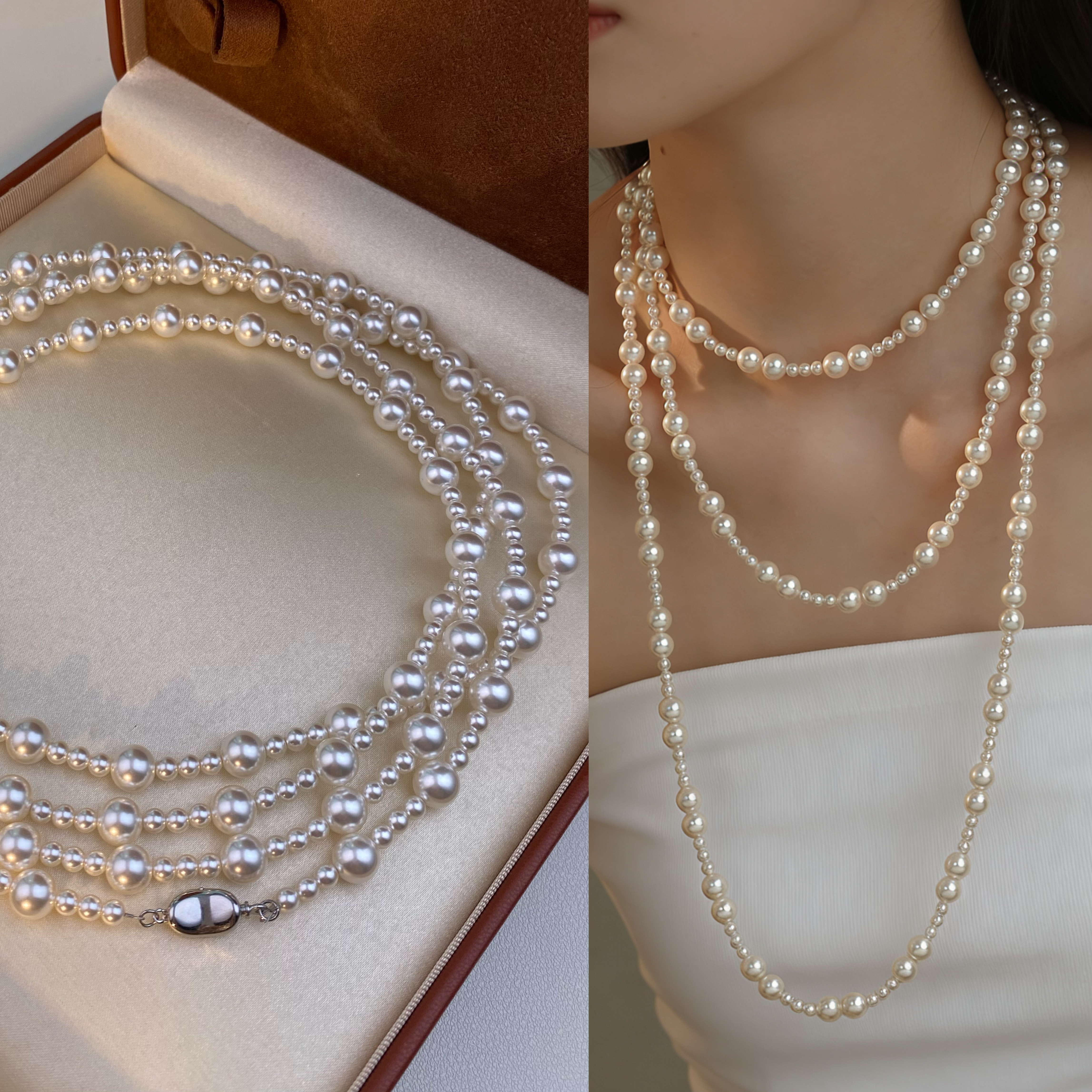 玫瑰庄园法式小香风长款珍珠项链毛衣链秋冬轻奢高级感双层叠戴