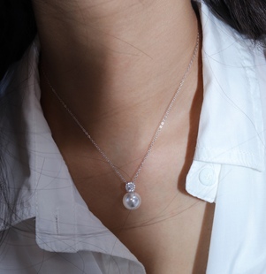 澳白纯银正圆珍珠项链女戴妃款 单颗珍珠锁骨链吊坠高级感2023新款