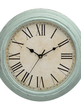 挂钟客厅家用美式复古做旧石英钟表酒吧墙上装饰静音圆形仿古时钟