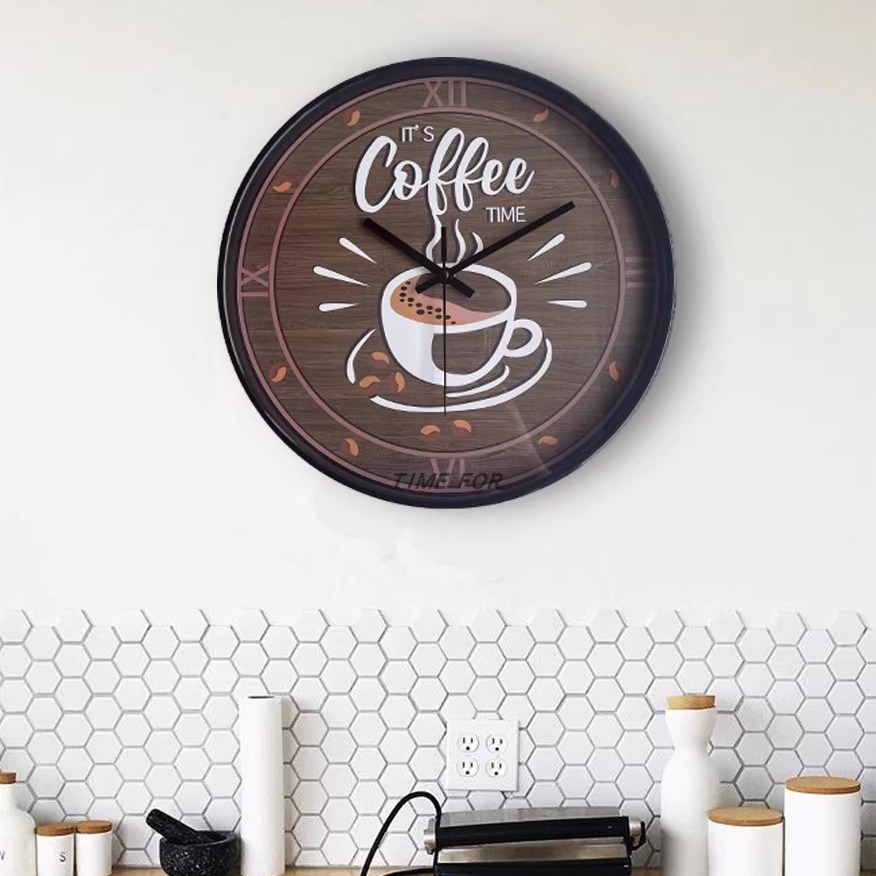 咖啡店挂钟烘焙店图书店装饰咖啡时钟创意静音咖啡馆coffee clock