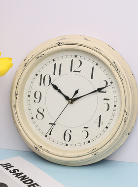 复古掉色风格挂钟客厅钟表家用时钟做旧挂表创意个性仿古石英钟