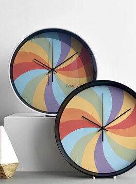 原创12寸彩虹塑料时钟简约时尚静音客厅卧室装饰钟表时装店装饰钟