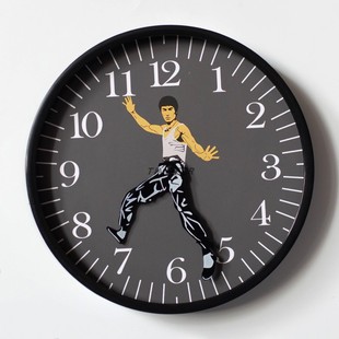 10寸创意个性功夫之王李小龙挂钟静音圆形墙钟表武馆装饰武术时钟