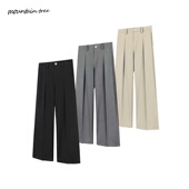 通勤直筒长裤 Mountain Tree基础tr分褶A字休闲阔腿垂感宽松西裤 男
