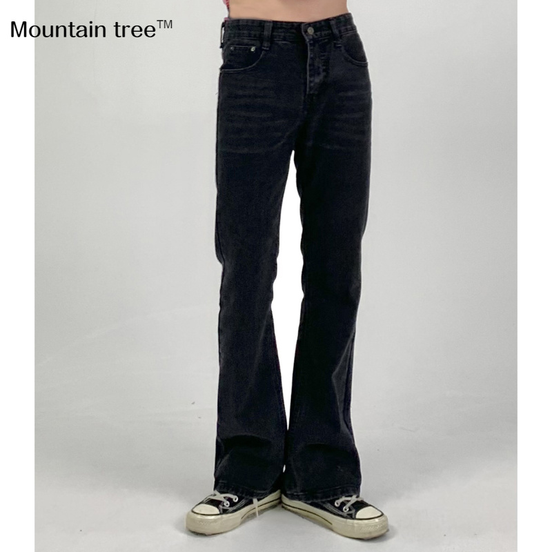 平替黑灰色微喇牛仔裤男新款高腰小个子显瘦马蹄裤喇叭裤子