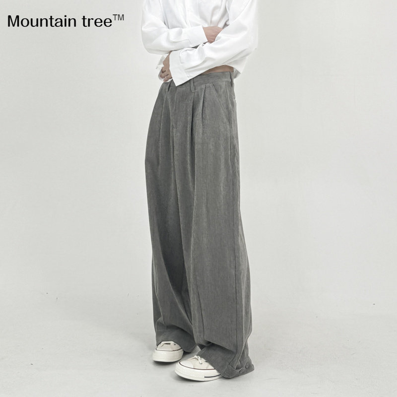 mountain tree秋冬休闲男士西裤垂坠感直筒宽松阔腿拖地绒面裤子