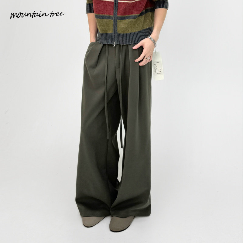 mountain tree呢料秋冬设计师款高级感抽绳腰西装直筒裤阔腿裤