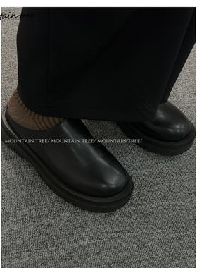 mountain tree 厚底轻质通勤百搭休闲雾面磨砂圆头黑色德比皮鞋男