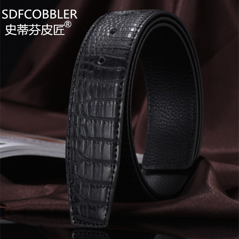 史蒂芬皮匠男士真皮鳄鱼纹无头皮带条 3.8平滑扣石头纹不带扣腰带