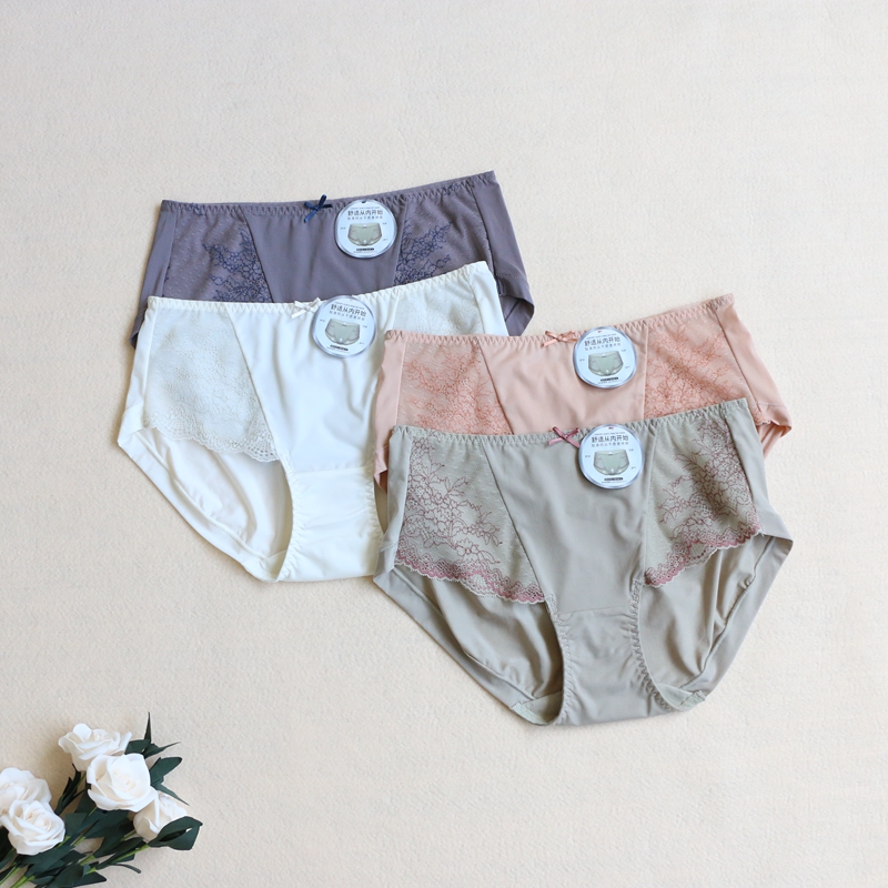 内裤女透软纯棉内裆中腰性感蕾丝