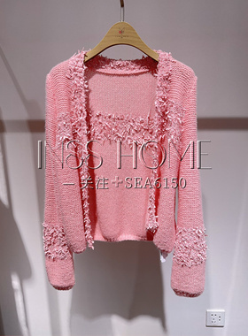 CAREFREE卡芙芮2025春国内代购5A204508粉色绵羊毛针织开衫859