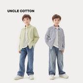 男女童廓形挺括长袖 衬衫 100%棉高支棉条纹长袖 棉叔叔儿童衬衫