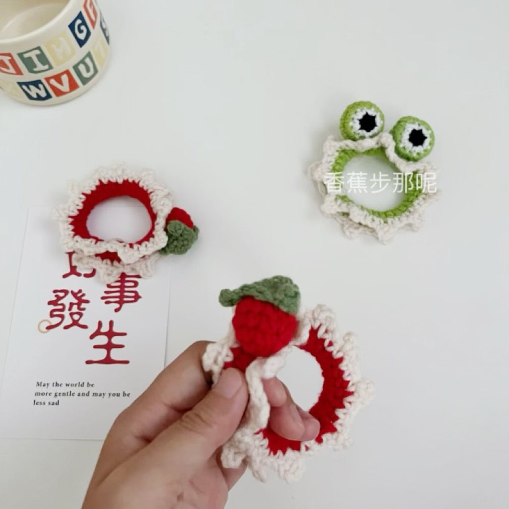 可爱兔耳朵发圈毛线草莓青蛙小熊甜美百搭扎头发头绳针织发绳发饰