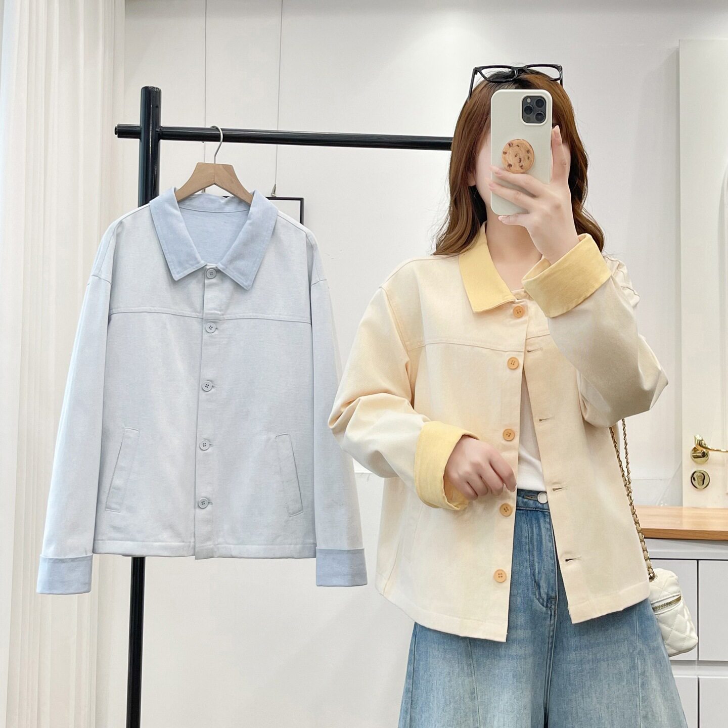大码秋装外套女2026新款胖mm200斤韩系休闲显瘦圆领牛仔上衣3033