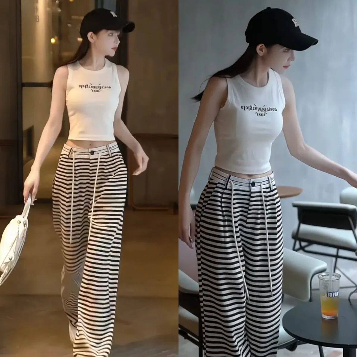 夏装网红炸街微胖小个子休闲运动套装女活泼减龄背心阔腿裤两件套