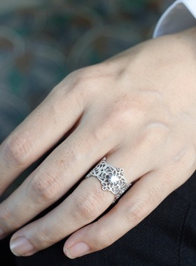 喻棠925纯银织物质感戒指