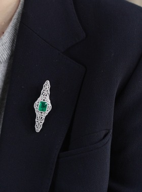 喻棠925银镀金古董款镂空胸针