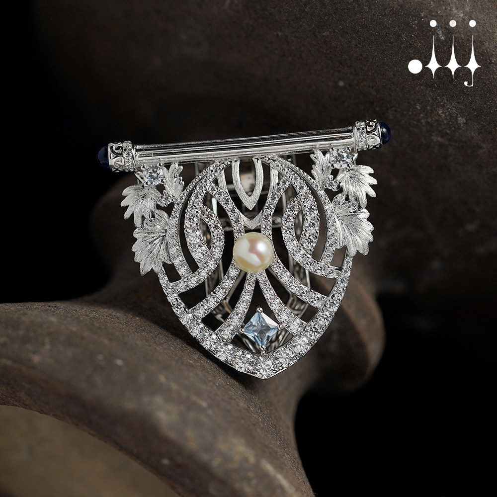 另说oiij|雅努斯之门|原创设计925银artdeco单夹胸针罗马柱珍珠