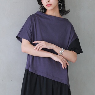 纯棉连衣裙 百搭不规则拼接短袖 日单外贸原单女士夏季 时尚