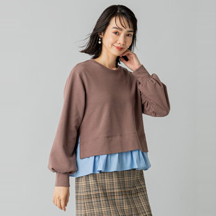 日单外贸原单春秋季 女假两件圆领棉混纺卫衣休闲百搭简约时尚