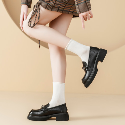 AAA英伦厚底漆皮一脚蹬乐福女鞋