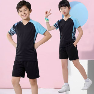 新款儿童羽毛球服男童上衣速干短袖女孩比赛队服定制训练运动套装