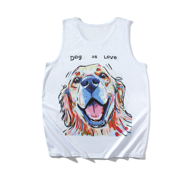 美式透气背心篮球速干网孔透气原创海边沙滩无袖网球衣可爱小狗狗