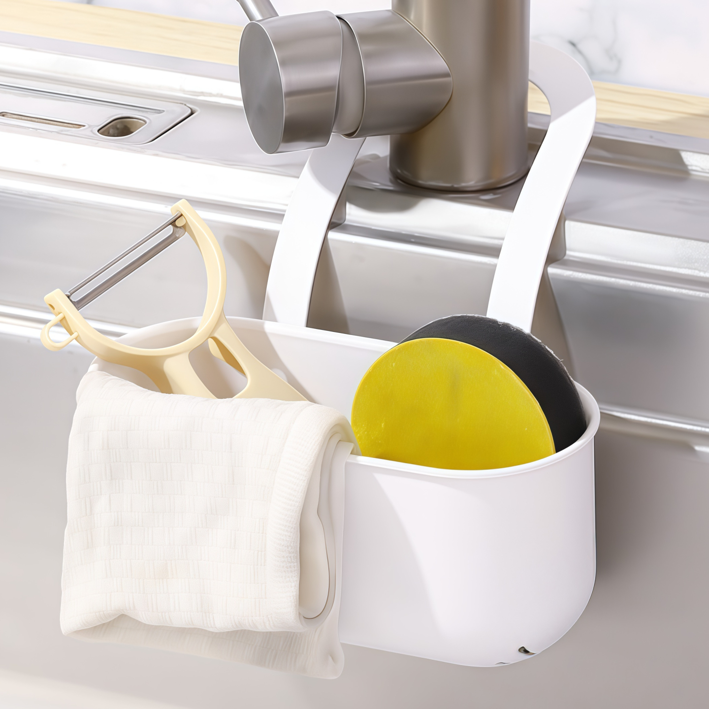 日本ECHO水龙头沥水收纳架洗碗海绵置物架厨房用品水槽免打孔挂篮