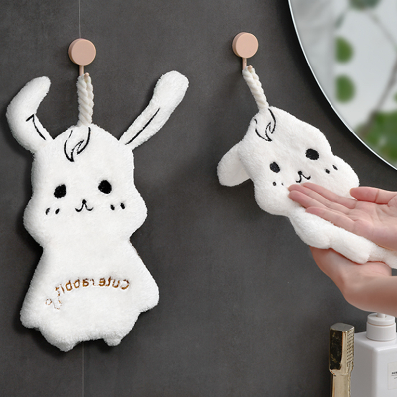 懒易家珊瑚绒可爱兔擦手巾