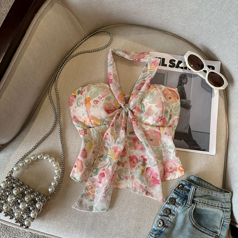 挂脖碎花吊带背心女绝美夏季泰式y2k甜辣妹一字肩抹胸度假短上衣,女装/女士精品,背心吊带,淘宝优惠券,粉丝福利购,淘宝优惠卷