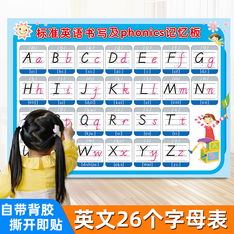 装饰贴画26小学英文发音个顺序拼读挂图墙字母书写自然标表大小写