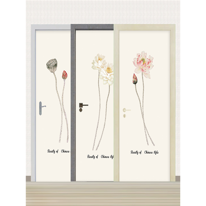 翻新粘中式装饰荷韵新防水古典贴纸定制荷花整张自房门贴画软装