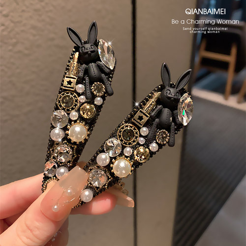 高级感重工满钻兔子发夹韩版轻奢