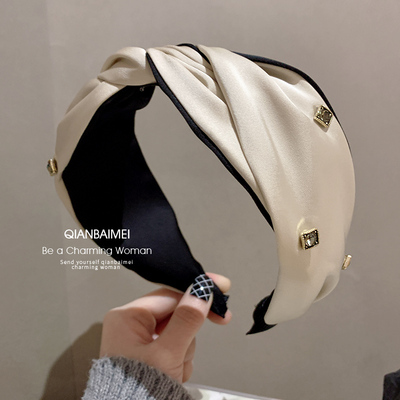 法式轻奢缎面水钻交叉头箍发卡