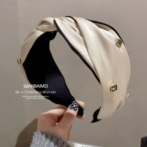 法式轻奢缎面水钻交叉头箍发卡