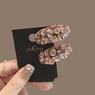 小夹子水晶粉色发夹女2024新款 实用侧边夹边夹头饰发饰 刘海夹时尚